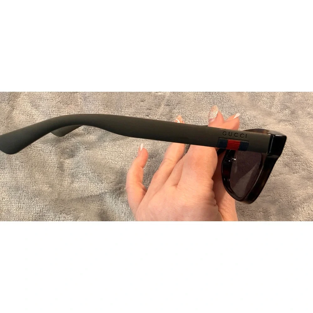Gucci Tortoise Square‎ Sunglasses Matte Arms Web Stripe Logo Italy Unisex